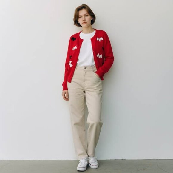 Vintage by Marisa Christina Scotty Dog‎ Cardigan Novelty   Knit Sweater Red Med. - Picture 2 of 12